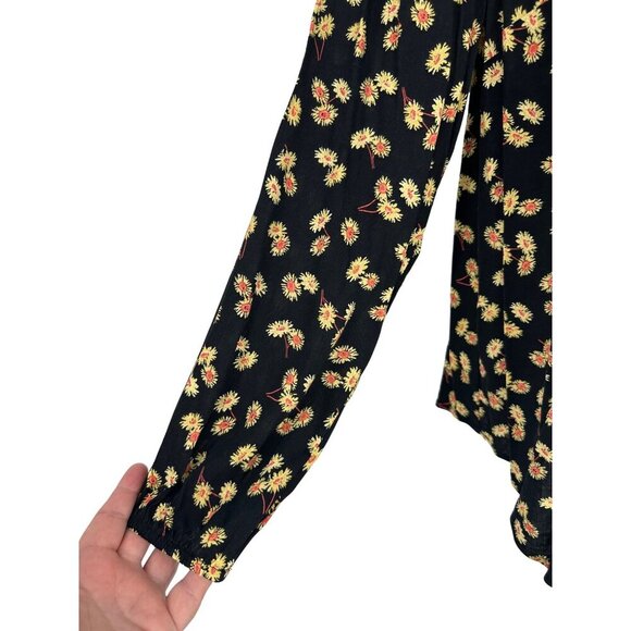 Torrid Rayon Slub Peasant Long Sleeve Top Black Yellow Daisy Flower Print Sz 1X - Picture 4 of 9